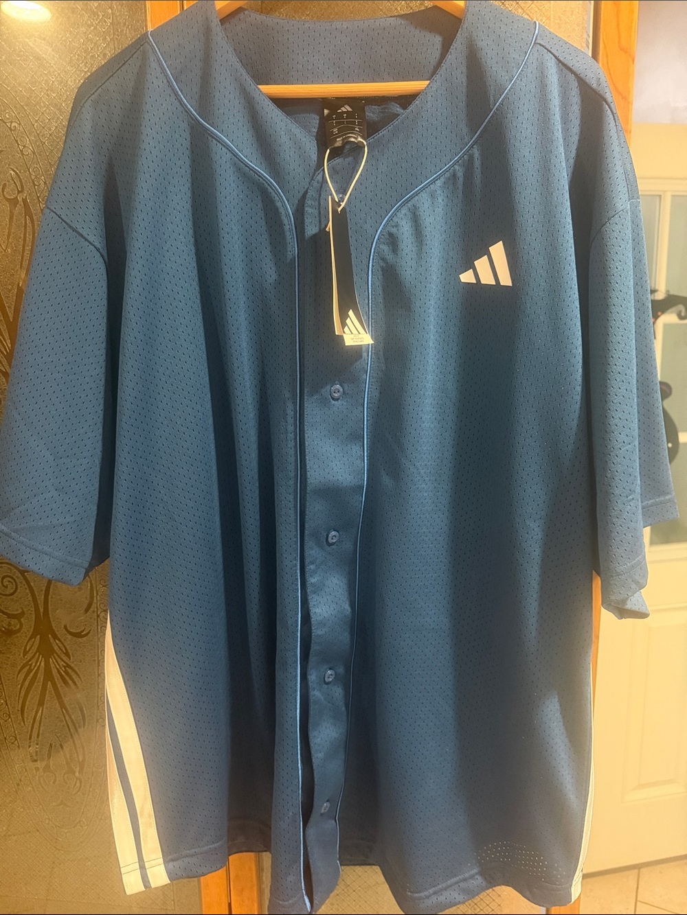 ADIDAS Blue Mesh Button-Up Athletic Baseball Stadium Jersey Jacket LG NWT